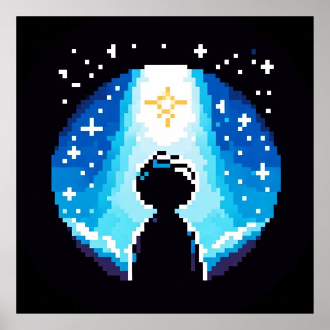 Stargazing Silhouette - Dreamy Pixel Art Night Him Poster (Framsidan)