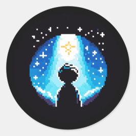 Stargazing Silhouette - Dreamy Pixel Art Night Him Runt Klistermärke