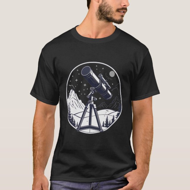 Stargazing telescope astronomy hobby t shirt (Framsida)
