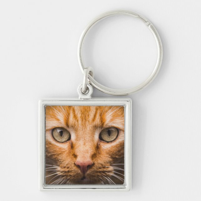 Staring Cat-nyckelring Fyrkantig Silverfärgad Nyckelring (Framsidan)