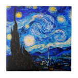 Starjkväll av Vincent Van Gogh Kakelplatta<br><div class="desc">Vincent Van Gogh Starry Natt. Det här är ett gammalt mästerverk från huvudmålaren Vincent Van Gogh. Den här brans konstlandskapsmålning har vackert,  vibrerande,  mättat färg. Vincent Van Gogh var en målare i post impressionist. Denna bild är offentlig</div>