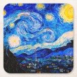 Starjkväll av Vincent Van Gogh Underlägg Papper Kvadrat<br><div class="desc">Vincent Van Gogh Starry Natt. Det här är ett gammalt mästerverk från huvudmålaren Vincent Van Gogh. Den här brans konstlandskapsmålning har vackert,  vibrerande,  mättat färg. Vincent Van Gogh var en målare i post impressionist. Denna bild är offentlig</div>