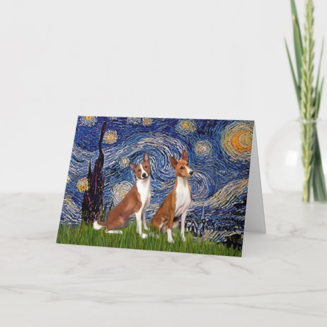 Starjkväll - två basenjis helgkort (Framsida)