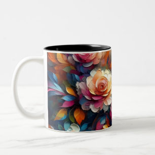Stark 3D-Abstrakt Blommigt Oil Struktur Art Två-Tonad Mugg