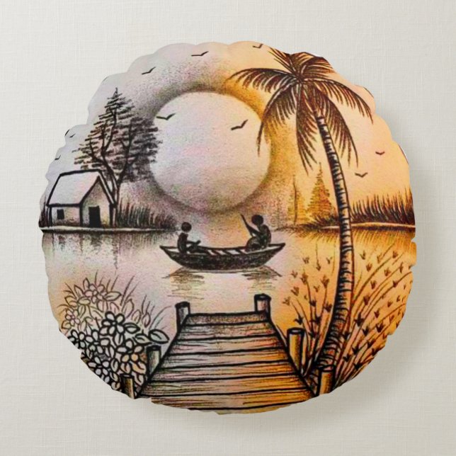 Stark 3D-färgad runda Dekorativ kudde (Framsidan)