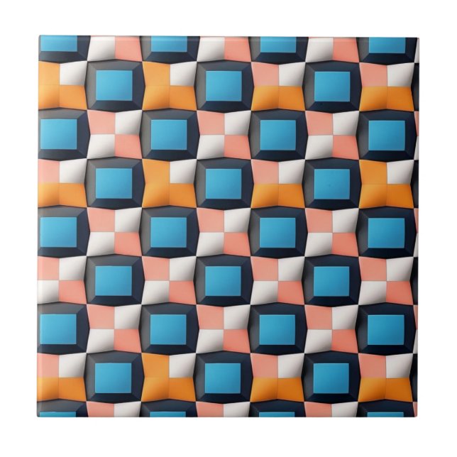 Stark 3D Geometric Illusion Mönster - fet Färg Kakelplatta (Framsidan)