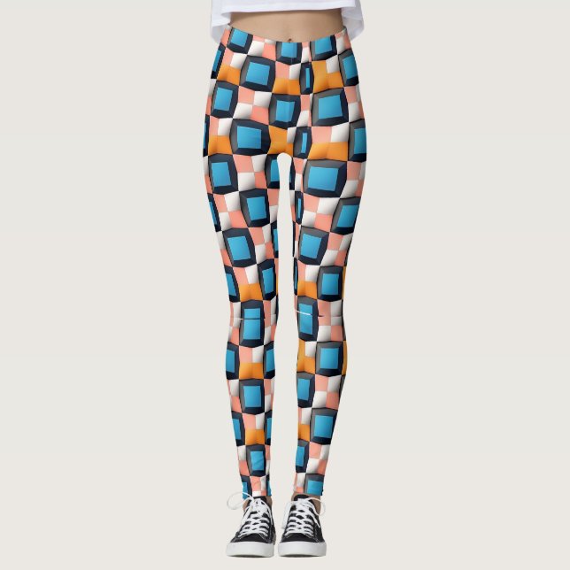 Stark 3D Geometric Illusion Mönster - fet Färg Leggings (Framsida)