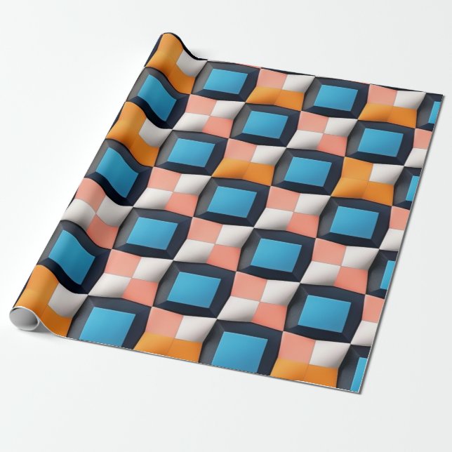 Stark 3D Geometric Illusion Mönster - fet Färg Presentpapper (Utrullad)