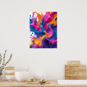 Stark Abstrakt Fluid Art - Färg Stänk Design Poster