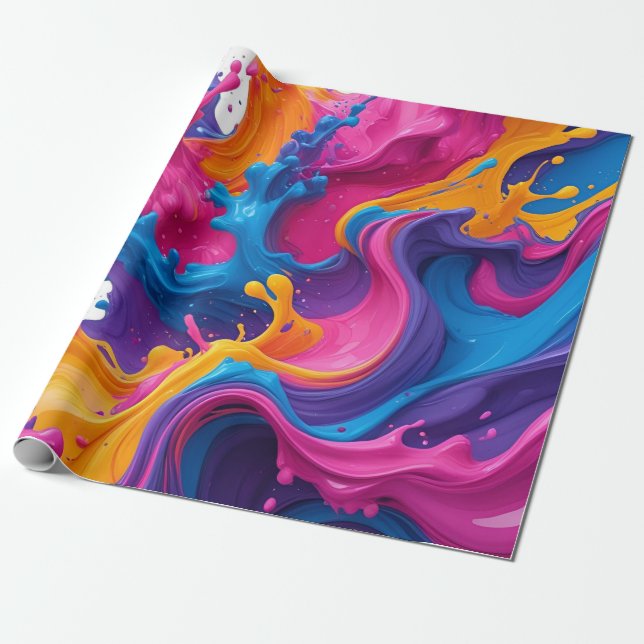 Stark Abstrakt Fluid Art - Färg Stänk Design Presentpapper (Utrullad)