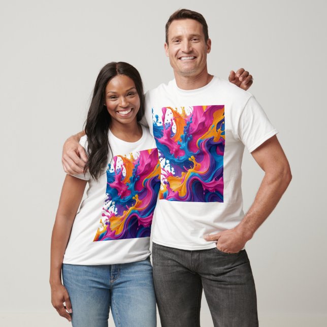 Stark Abstrakt Fluid Art - Färg Stänk Design T Shirt (Unisex)