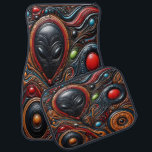 Stark Alien-kontrast Bilmatta<br><div class="desc">Ett fascinerande främmande figur kommer från en snurrande bakgrund av levande färg och invecklat mönster. Denna världsliga skapelse fångar fantasin, vilket antyder ett avlägset galaxartat tårande med liv och mysterium.</div>