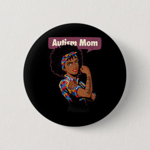 Stark autism Mamma-medvetande Afro Mor Black Woma Knapp