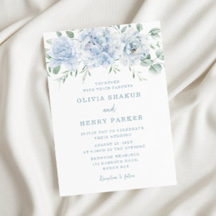 Stark blå Blommigten Bröllop Inbjudningar