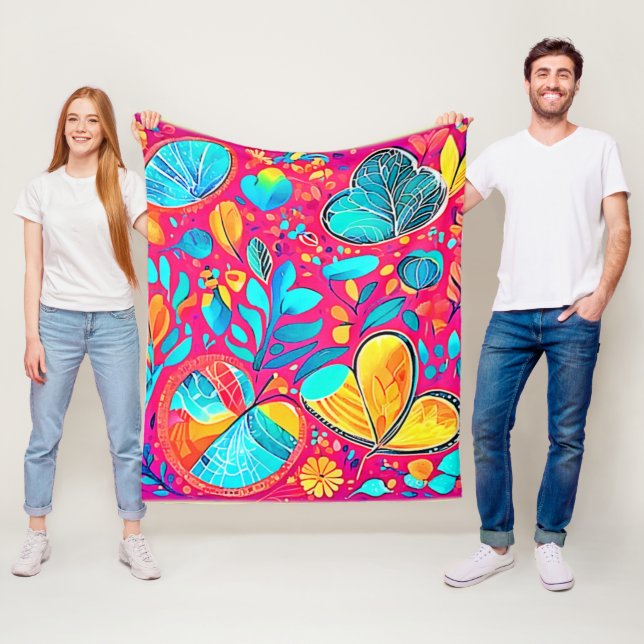 Stark Blommigt Heart Art Art Fleecefilt (På plats)