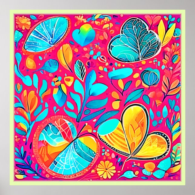 Stark Blommigt Heart Art Art Poster (Framsidan)