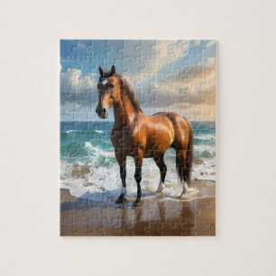 Stark brun häst på stranden. pussel
