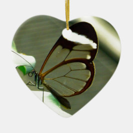 Stark brun och genomskinlig fjäril julgransprydnad keramik