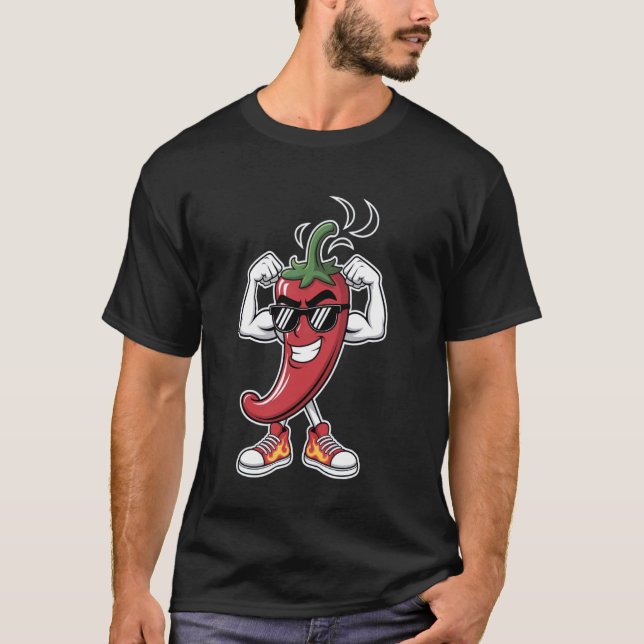 Stark Chilipeppar som Flexar Muskler med Coola Sol T Shirt (Framsida)