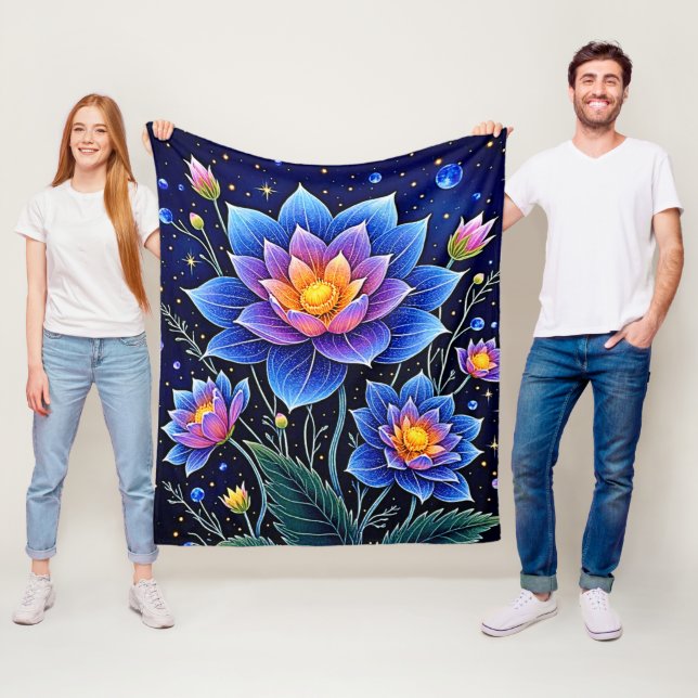 Stark Cosmic Blommigt Dreams Design Fleecefilt (På plats)