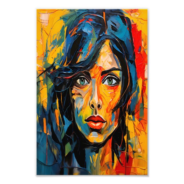 Stark Expressionist Porträtt Abstrakt Art Fototryck (Framsidan)