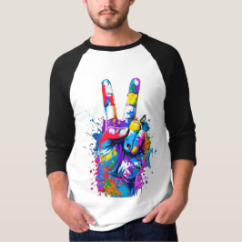 Stark färgstark Fredstecken Hand Digital Art T Shirt
