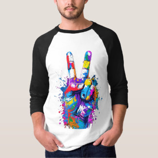Stark färgstark Fredstecken Hand Digital Art T Shirt