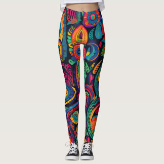 Stark färgstark indisk textil Skriv ut Mönster Leggings