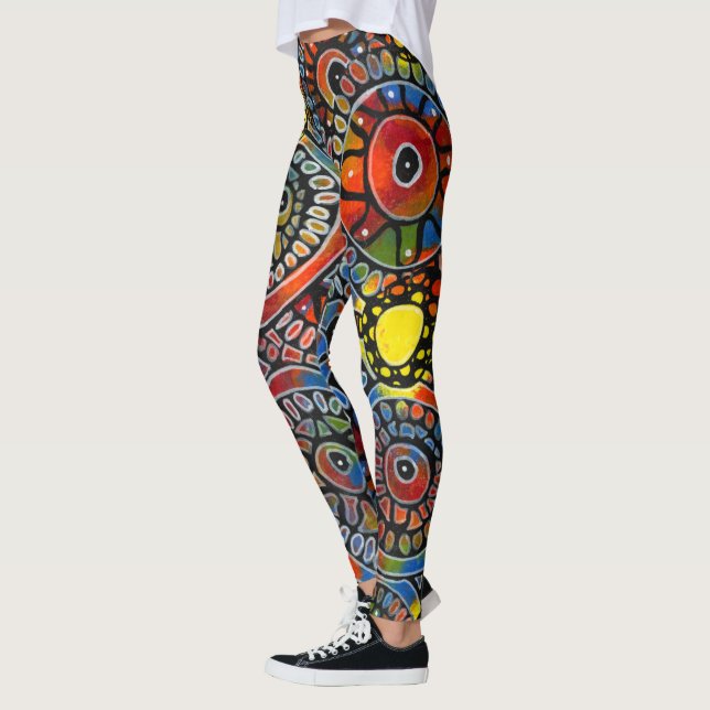 Stark färgstark oval Corals Original Abstrakt Art Leggings (Vänster)