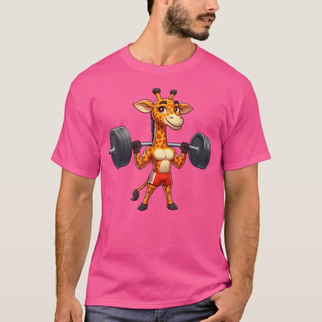 Stark Giraffe Barbell Liiting Weights Funny Carto T Shirt (Framsida)