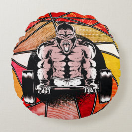 Stark Gorilla pumpar muskler med Barbell Design Rund Kudde