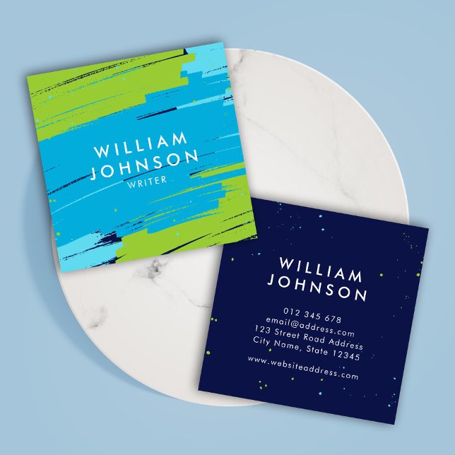 Stark Grönt och blå, moderna, feta linjer Fyrkantigt Visitkort (Skapare uppladdad)