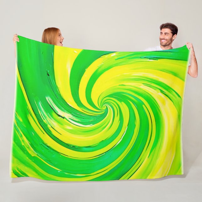 Stark Grönt och Gult Swirl Art Fleecefilt (På plats)