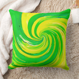 Stark Grönt och Gult Swirl Art Kudde