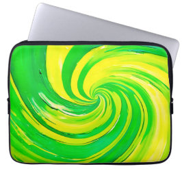 Stark Grönt och Gult Swirl Art Laptop Fodral