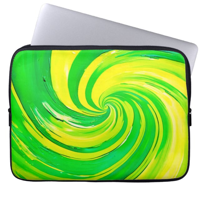 Stark Grönt och Gult Swirl Art Laptop Fodral (Framsidan)