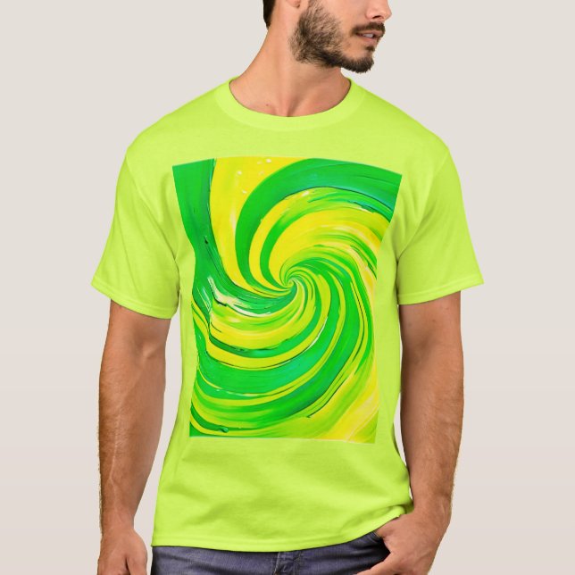 Stark Grönt och Gult Swirl Art T Shirt (Framsida)