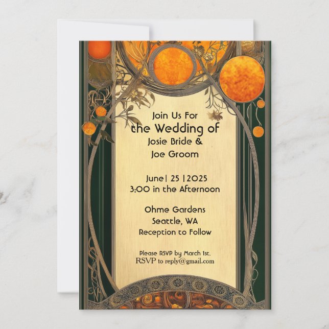 Stark inbjudan till bröllop i art nouveau (Framsida)