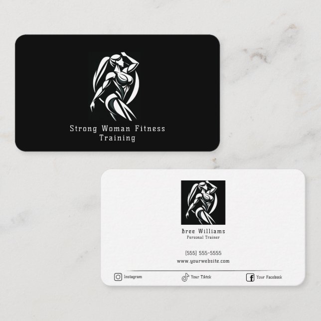 Stark kvinna Fitness Personlig Träning Minimalist Visitkort (Fram/baksida)
