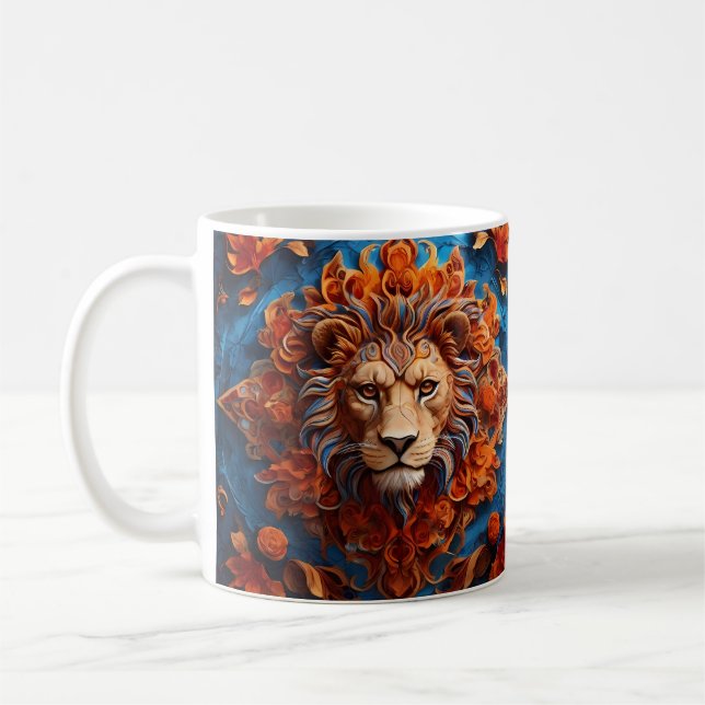 Stark Lejon med Blommigt Motifs Kaffemugg (Vänster)