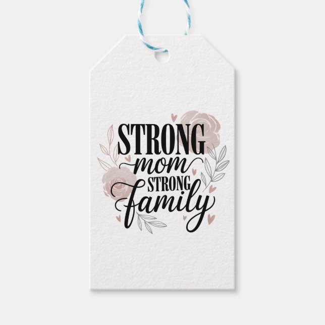 Stark mamma stark familj blommig citat konst presentetikett (Framsidan)