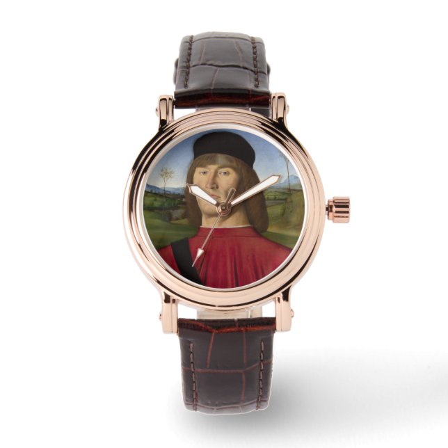 Stark man med Rosa Carnation (Renaissance Art) Armbandsur (Framsida)