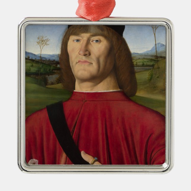 Stark man med Rosa Carnation (Renaissance Art) Julgransprydnad Metall (Framsidan)