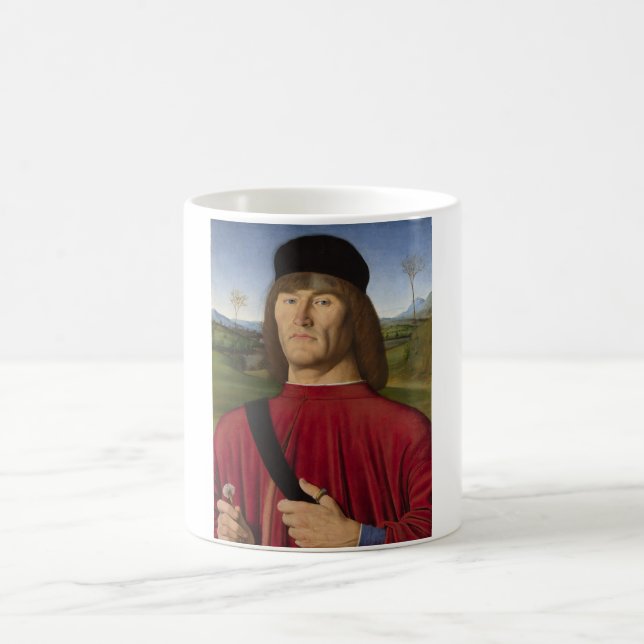 Stark man med Rosa Carnation (Renaissance Art) Kaffemugg (Center)