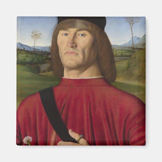 Stark man med Rosa Carnation (Renaissance Art) Magnet (Framsidan)