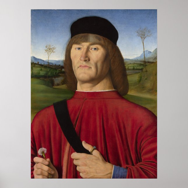 Stark man med Rosa Carnation (Renaissance Art) Poster (Framsidan)