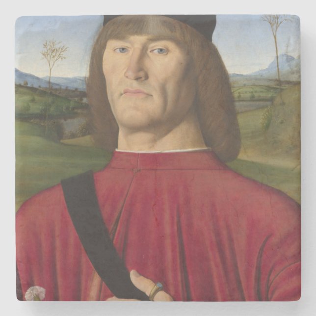 Stark man med Rosa Carnation (Renaissance Art) Stenunderlägg (Framsidan)
