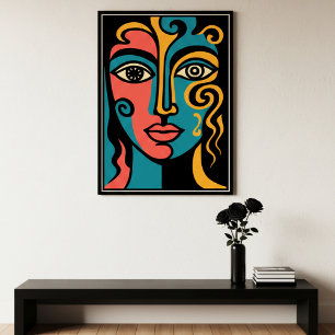 Stark multifärgad cubist abstrakt ansikte art poster