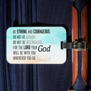 Stark och modig Joshua 1:9 Bible Verse Bagagebricka