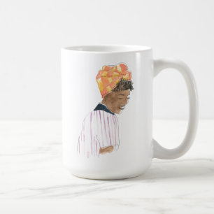 Stark och vacker kvinna leende kaffemugg